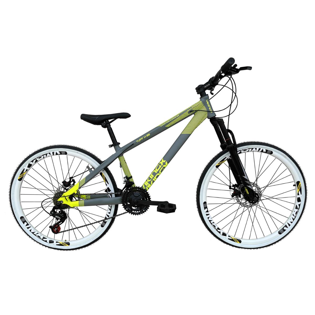 Bicicleta Vikingx Tuff 35 Disc H Aro 26 Susp. Dianteira 21 Marchas - Cinza/amarelo