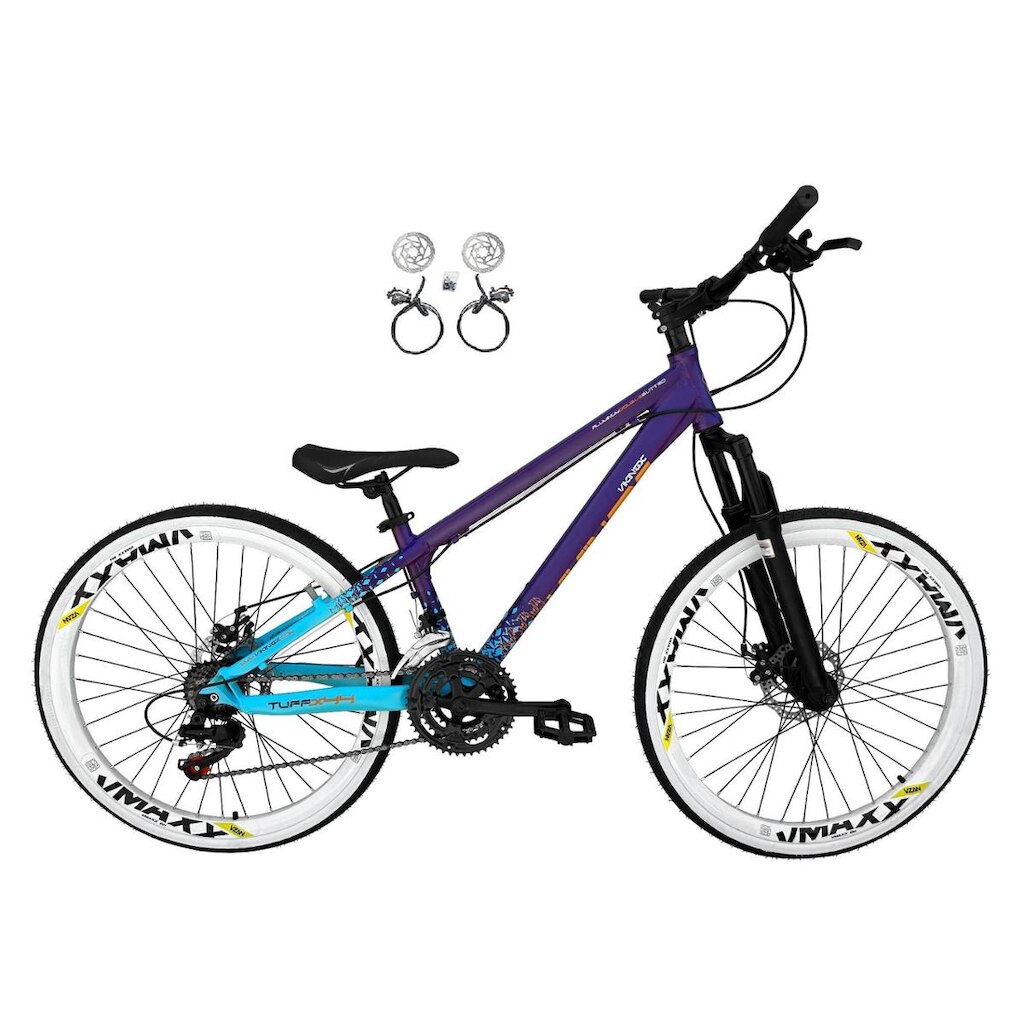 Bicicleta Aro 26 Vikingx Tuff X44 Alumínio 21v Freeride DH Aros Vmaxx Freio a Disco Hidráulico