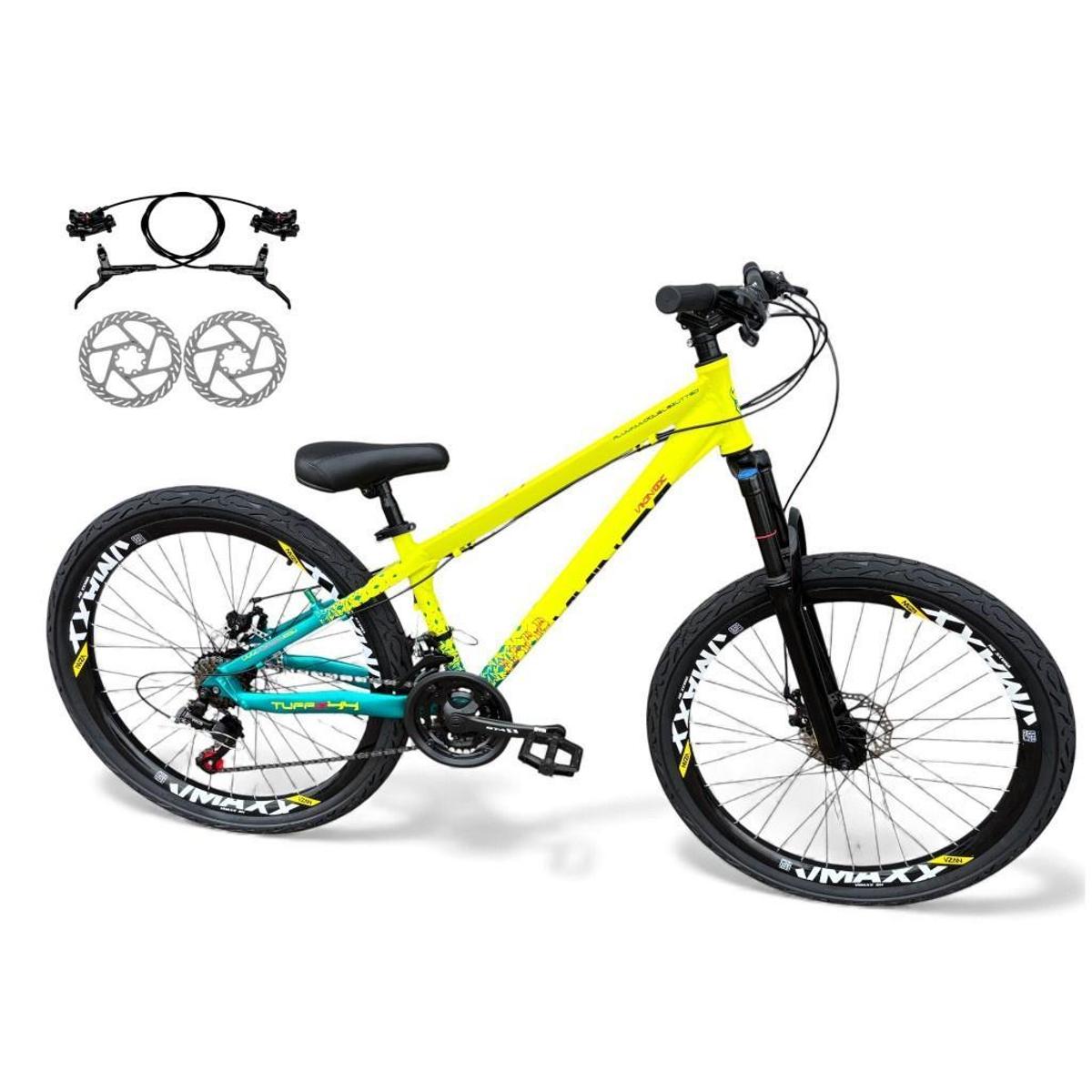 Bicicleta Vikingx Tuff 44 Disc H Aro 26 Susp. Dianteira 21 Marchas - Amarelo/verde