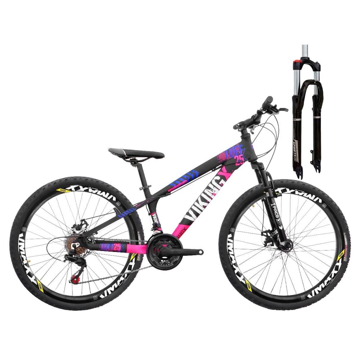 Bicicleta Vikingx Tuff 25 Disc H Aro 26 Susp. Dianteira 27 Marchas - Preto/rosa