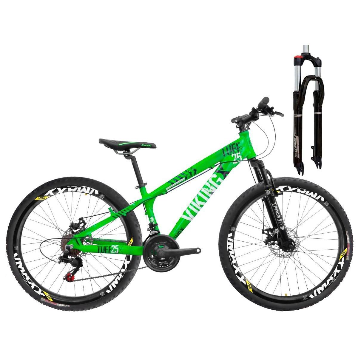 Bicicleta Vikingx Tuff 25 Disc H Aro 26 Susp. Dianteira 27 Marchas - Verde