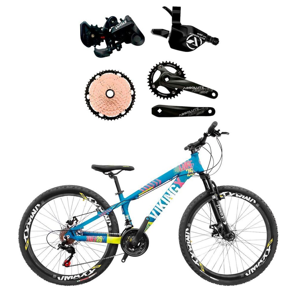 Bicicleta Aro 26 VikingX Tuff25 Hidráulico 1x12 velocidades Kit Absolute Wild