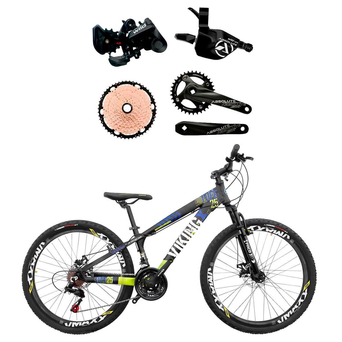 Bicicleta Vikingx Tuff 25 Disc H Aro 26 Susp. Dianteira 12 Marchas - Preto/amarelo