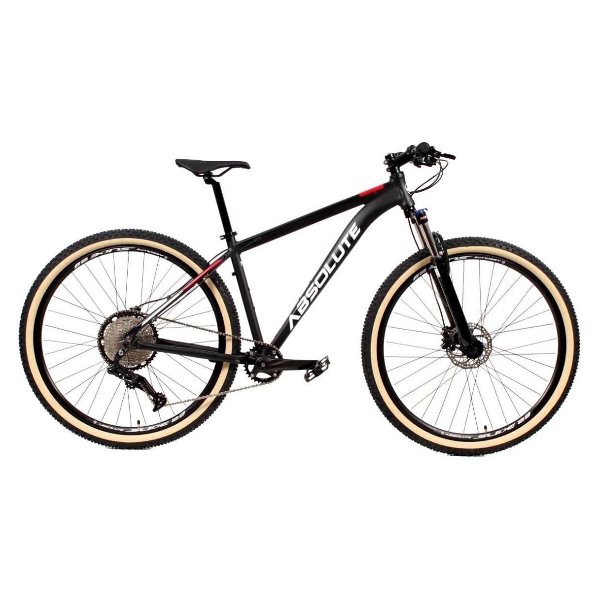 Bicicleta Aro 29 Absolute Nero 4 12v Suspensão c/ Trava K7 11/50 Freio Hidráulico Kit 1x12 Pneu Bege