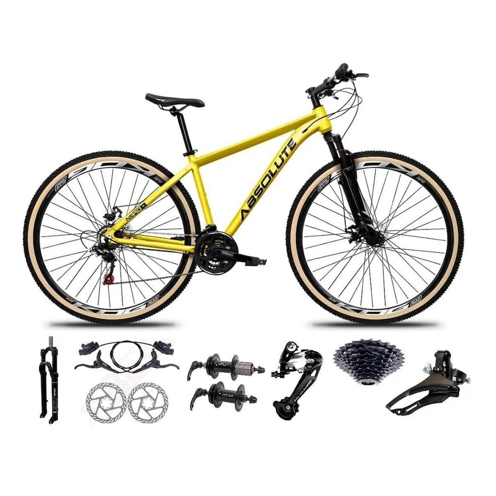 Bicicleta Aro 29 Absolute Nero 4 27v K7 Freios Hidráulicos Kit 3x9 Suspensão Trava Pneus com Faixa