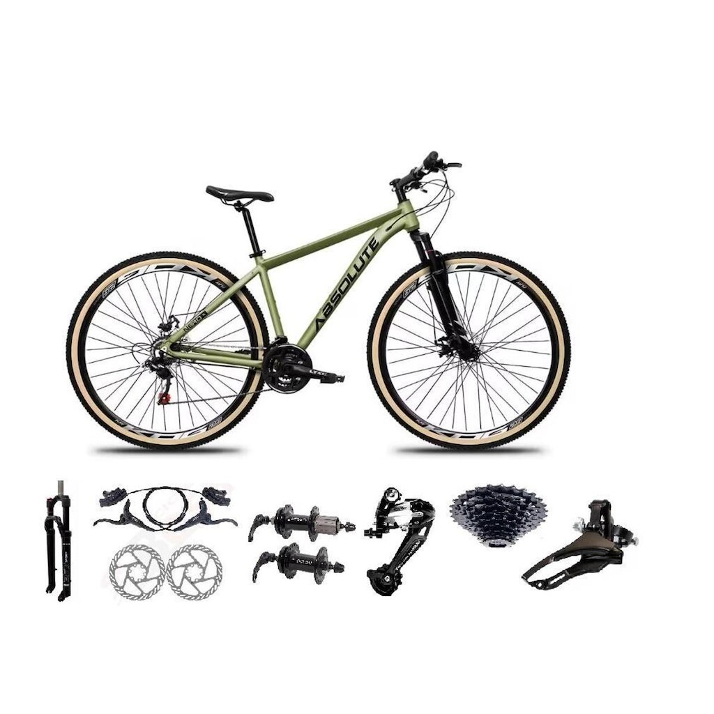 Bicicleta Aro 29 Absolute Nero 4 27v K7 Freios Hidráulicos Kit 3x9 Suspensão Trava Pneus com Faixa