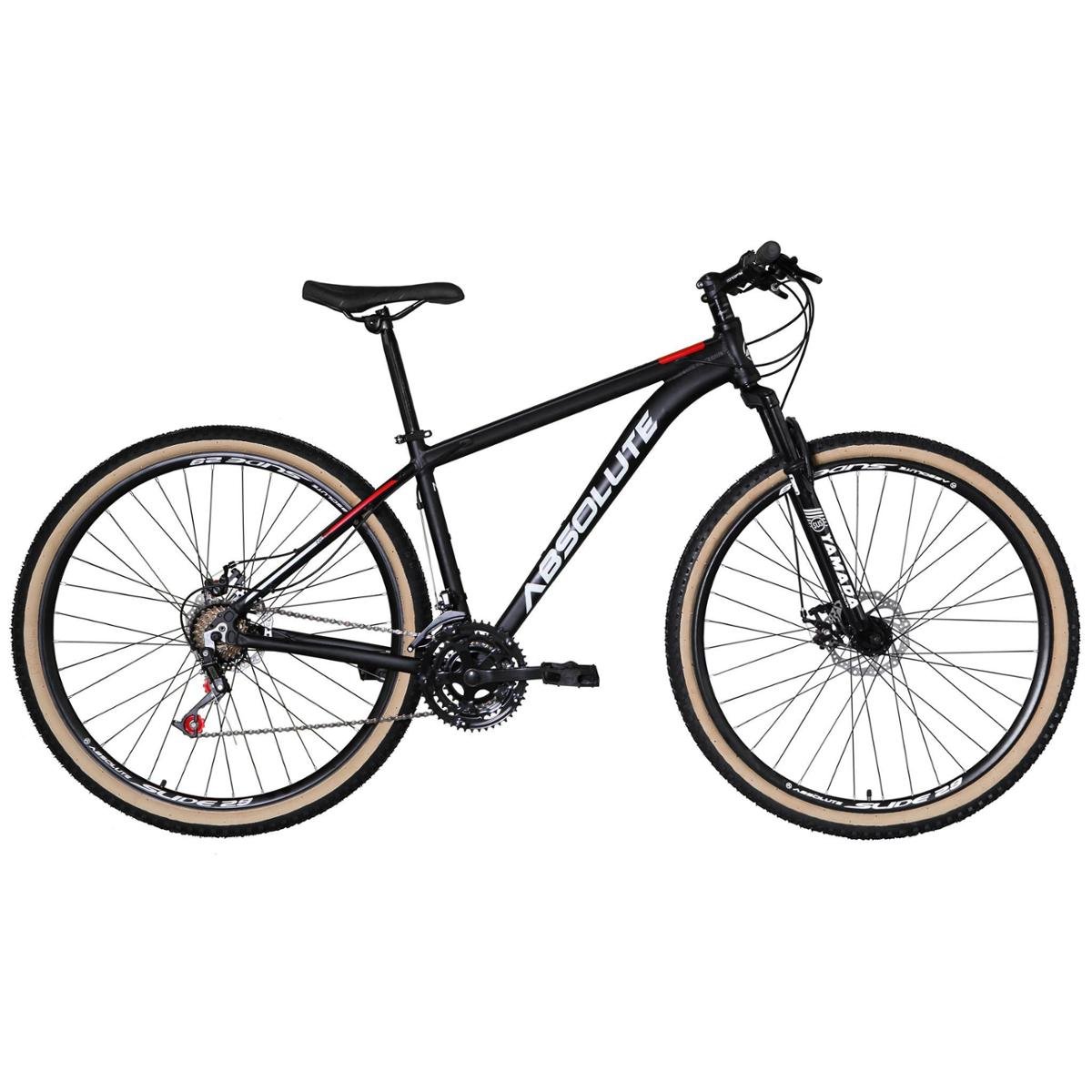 Bicicleta Aro 29 Absolute Nero 4 Alumínio 24v Cabos Internos Freios a Disco Suspensão Pneus Bege