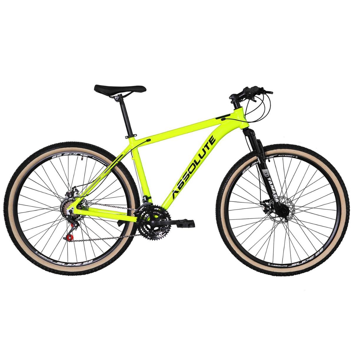 Bicicleta Aro 29 Absolute Nero 4 Alumínio 24v Cabos Internos Freios a Disco Suspensão Pneus Bege