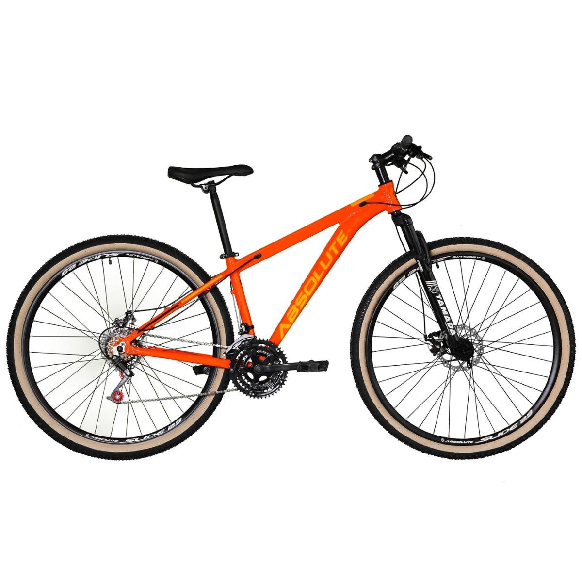 Bicicleta Aro 29 Absolute Nero 4 Alumínio 24v Cabos Internos Freios a Disco Suspensão Pneus Bege