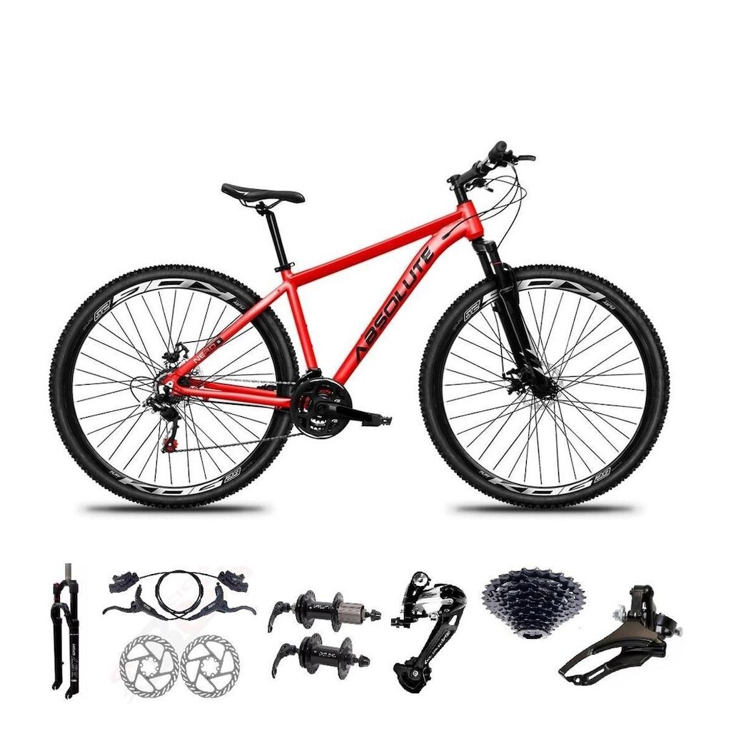 Bicicleta Aro 29 Absolute Nero 4 Cabos Internos 27v K7 Freios Hidráulicos Kit 3x9 Suspensão Trava