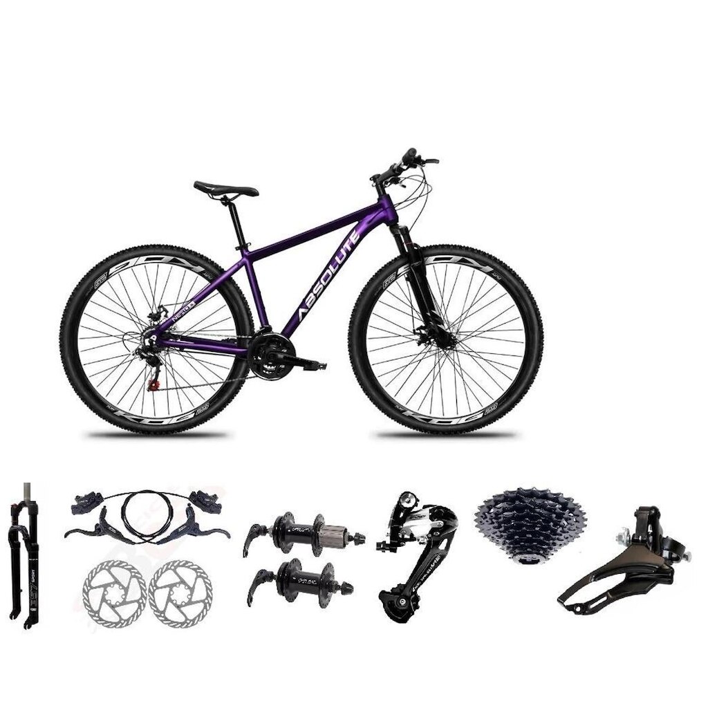 Bicicleta Aro 29 Absolute Nero 4 Cabos Internos 27v K7 Freios Hidráulicos Kit 3x9 Suspensão Trava