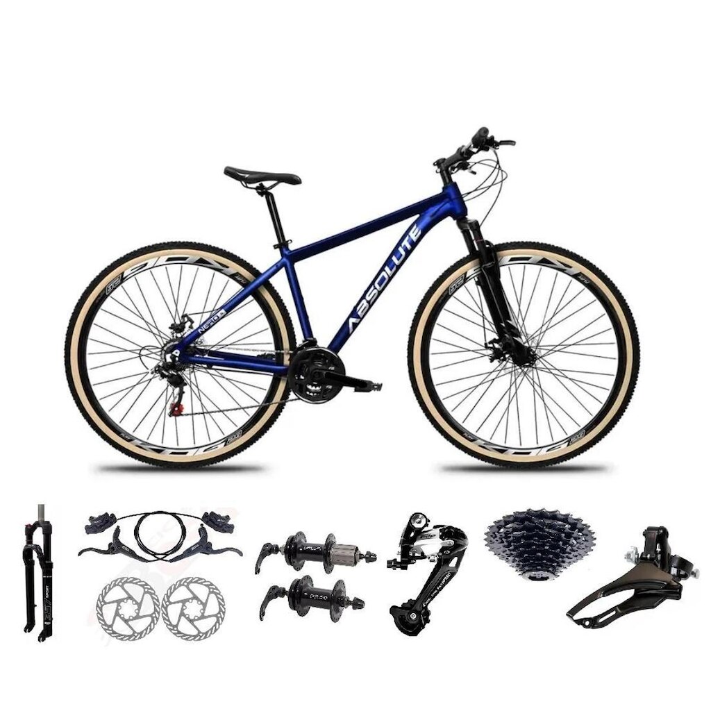 Bicicleta Aro 29 Absolute Nero 4 Kit 27v K7 Freio Hidráulico 3x9 Suspensão 100mm Trava Pneu Faixa