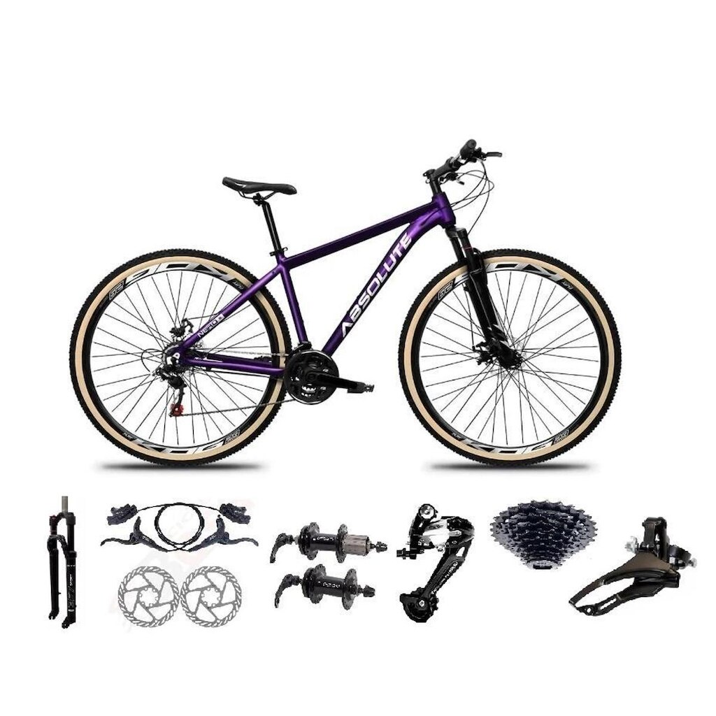 Bicicleta Aro 29 Absolute Nero 4 Kit 27v K7 Freio Hidráulico 3x9 Suspensão 100mm Trava Pneu Faixa