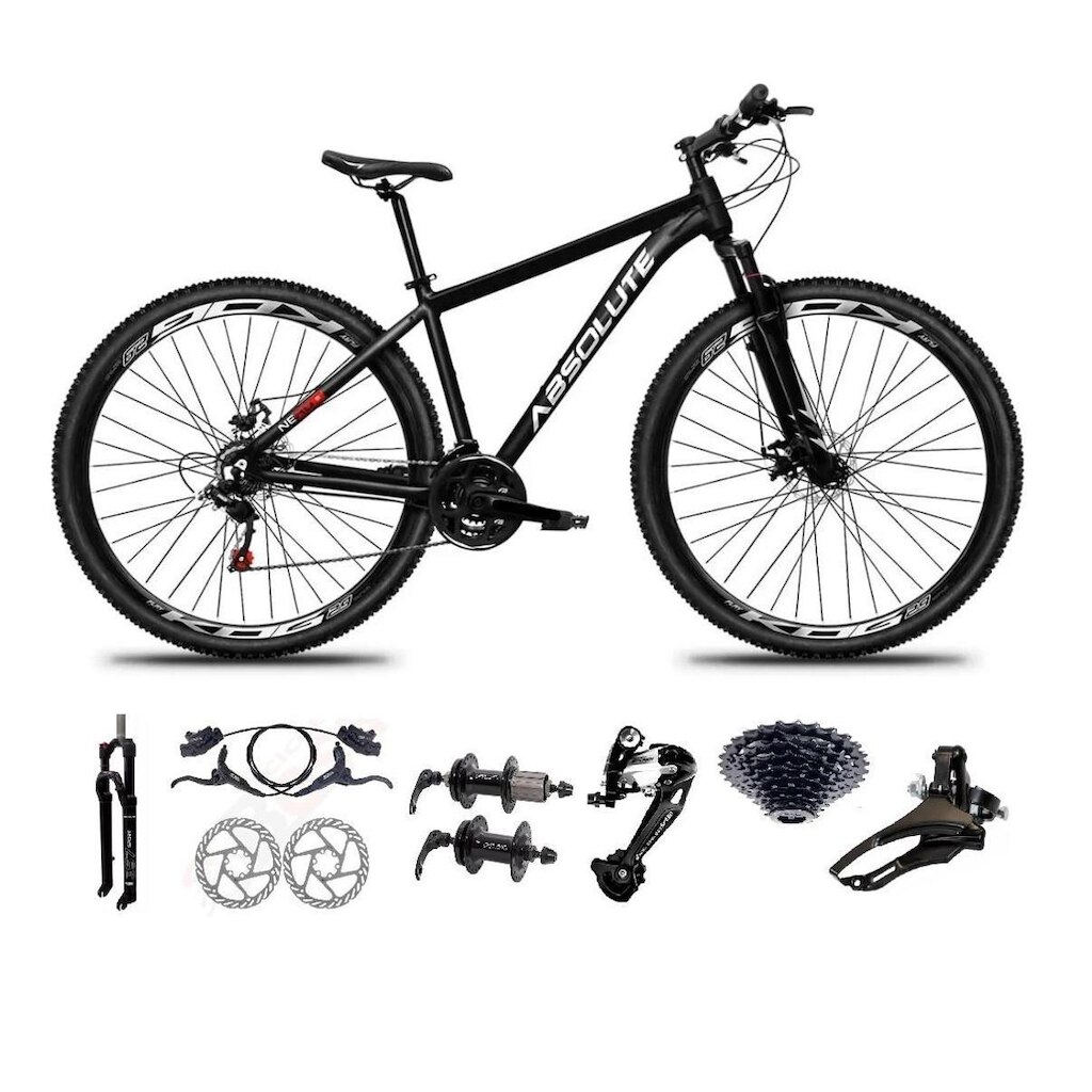 Bicicleta Aro 29 Absolute Nero 4 Kit Sunrun 27v K7 Freios Hidráulicos 3x9 Suspensão 100mm Trava