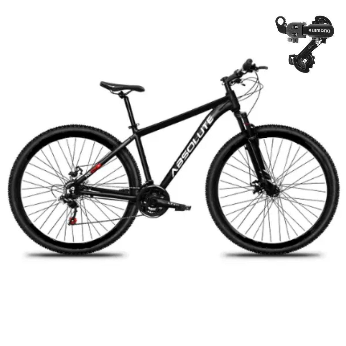 Bicicleta Aro 29 Absolute Nero 5 21 Marchas Mtb Indexada Alumínio Suspensão 80mm Cambio Tras Shimano