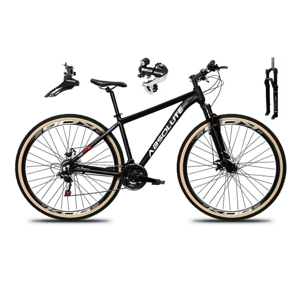 Bicicleta Aro 29 Absolute Nero 5 24v Câmbio Shimano Acera K7 Suspensão Trava Disco Pneus com Faixa