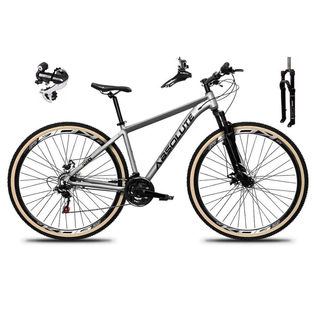 Bicicleta Aro 29 Absolute Nero 5 24v Câmbio Shimano Acera K7 Suspensão Trava Disco Pneus com Faixa