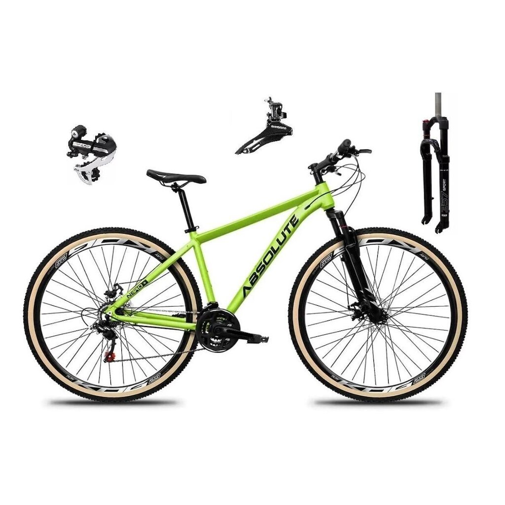 Bicicleta Aro 29 Absolute Nero 5 24v Câmbio Shimano Acera K7 Suspensão Trava Disco Pneus com Faixa