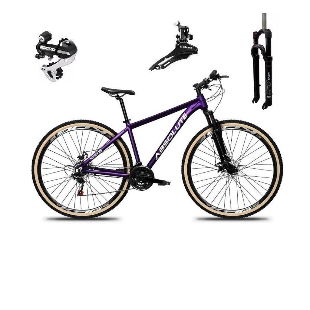 Bicicleta Aro 29 Absolute Nero 5 24v Câmbio Shimano Acera K7 Suspensão Trava Disco Pneus com Faixa