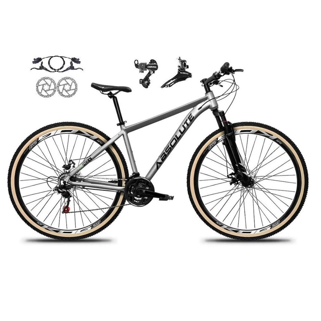 Bicicleta Aro 29 Absolute Nero 5 24v Câmbios Shimano Freios Hidráulicos Suspensão Pneus c/Faixa Mtb