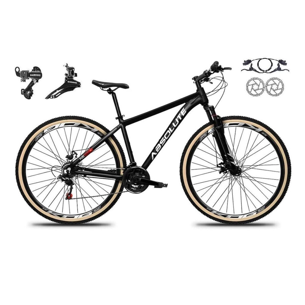 Bicicleta Aro 29 Absolute Nero 5 24v Câmbios Shimano Freios Hidráulicos Suspensão Pneus com Faixa