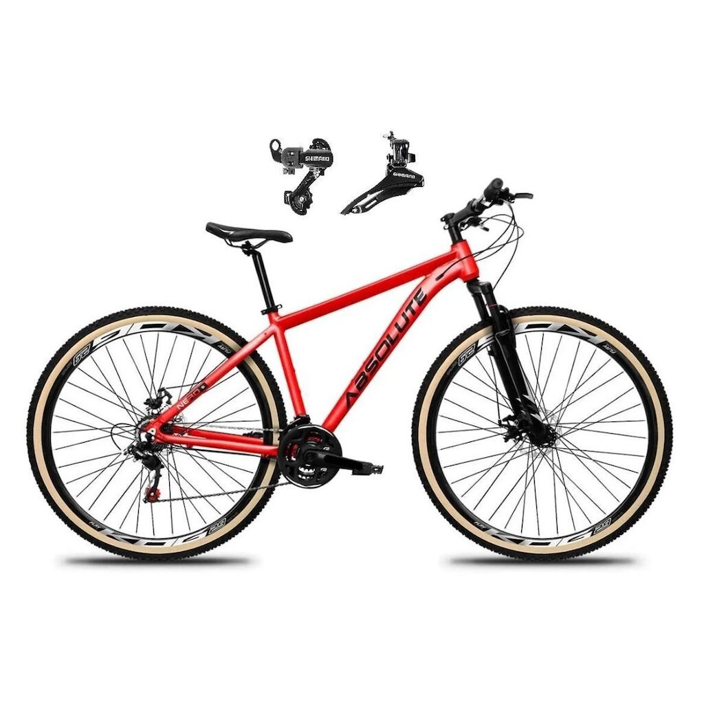 Bicicleta Aro 29 Absolute Nero 5 Alumínio 24v Câmbios Shimano Freio Disco Suspensão Pneus c/Faixa