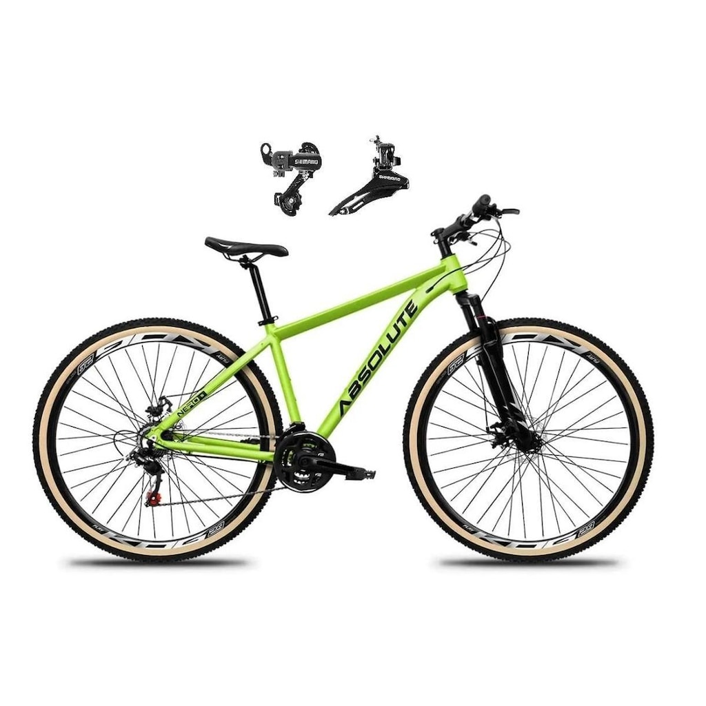 Bicicleta Aro 29 Absolute Nero 5 Alumínio 24v Câmbios Shimano Freio Disco Suspensão Pneus c/Faixa