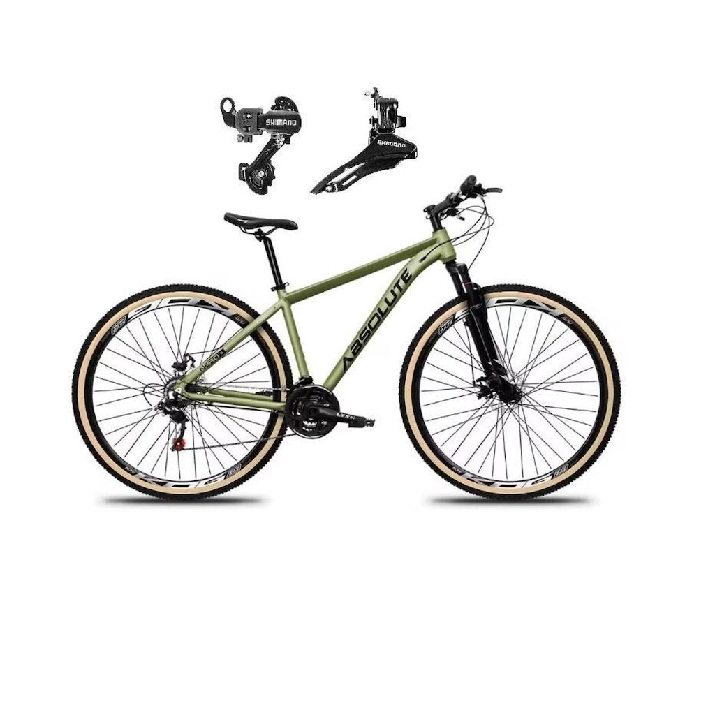 Bicicleta Aro 29 Absolute Nero 5 Alumínio 24v Câmbios Shimano Freio Disco Suspensão Pneus c/Faixa