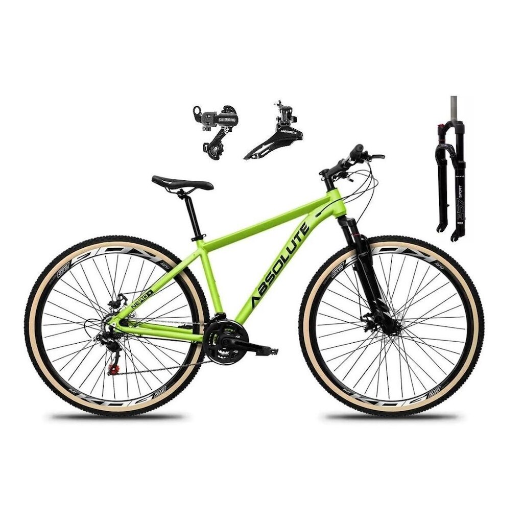 Bicicleta Aro 29 Absolute Nero 5 Alumínio 24v Câmbios Shimano Suspensão 100mm Trava Pneus C/ Faixa