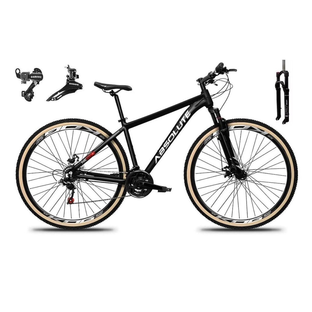 Bicicleta Aro 29 Absolute Nero 5 Alumínio 24v Câmbios Shimano Suspensão Com Trava Pneus Bege