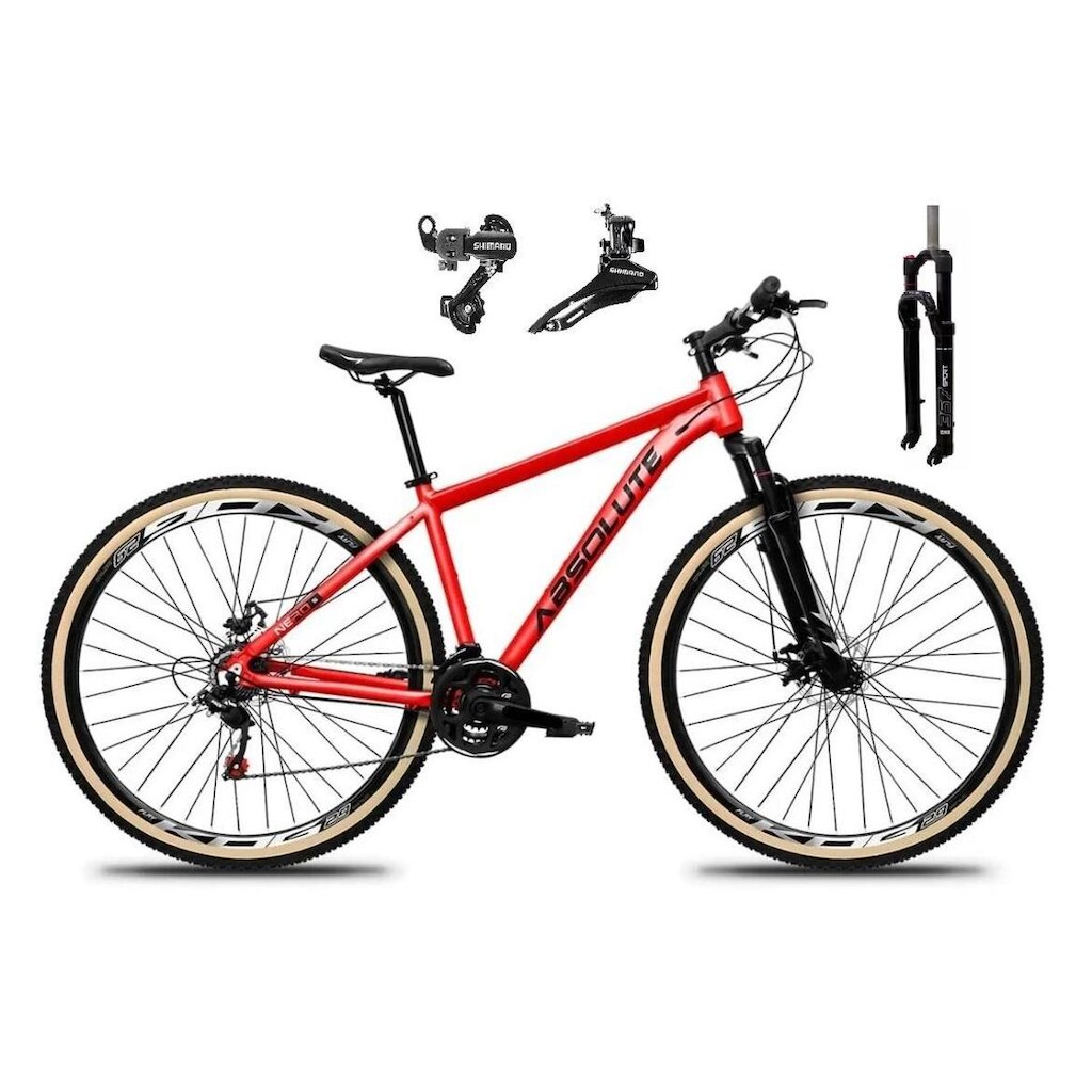 Bicicleta Aro 29 Absolute Nero 5 Alumínio 24v Câmbios Shimano Suspensão Com Trava Pneus Bege