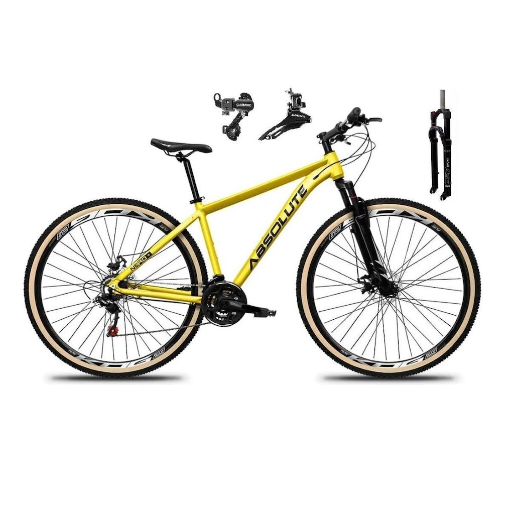 Bicicleta Aro 29 Absolute Nero 5 Alumínio 24v Câmbios Shimano Suspensão Com Trava Pneus Bege