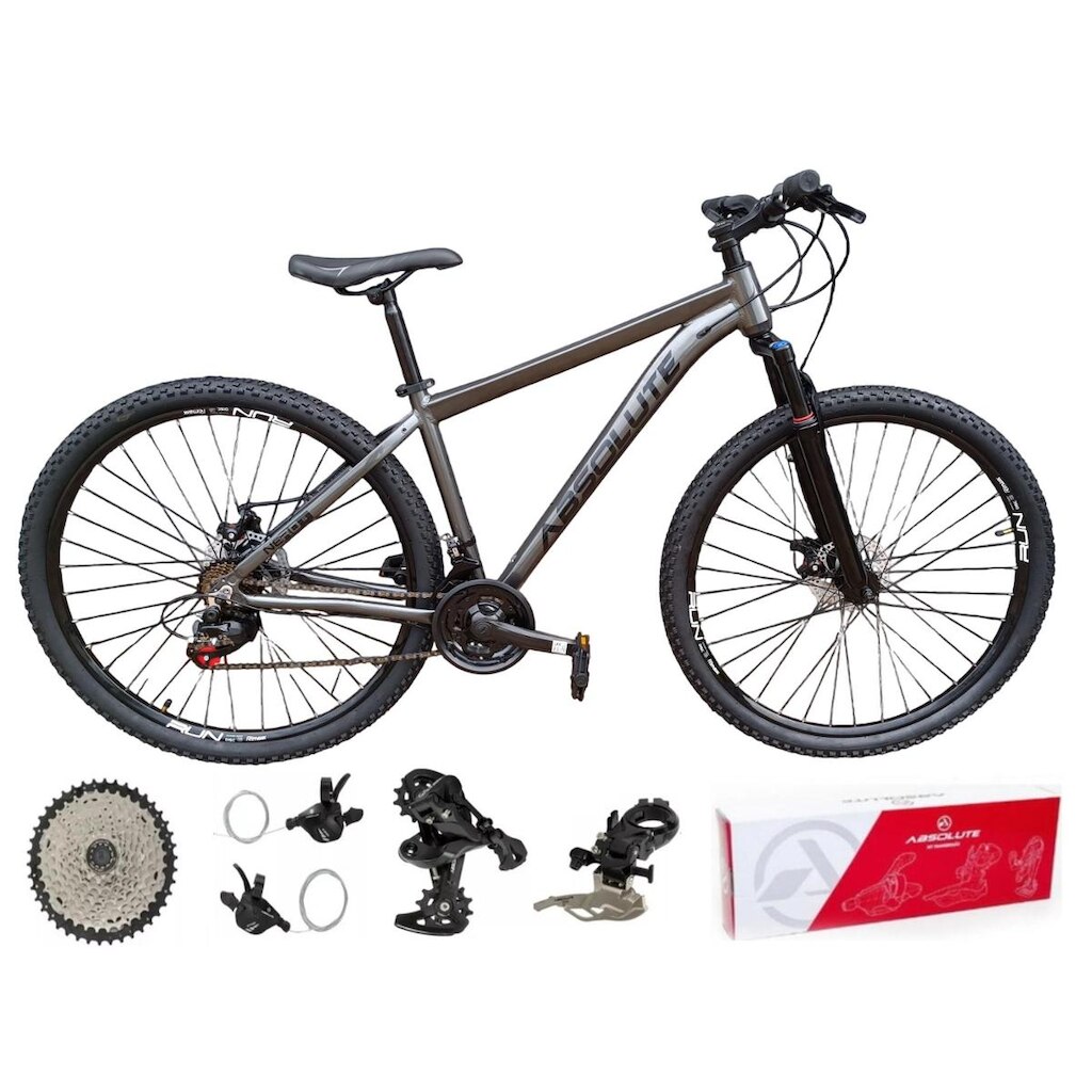 Bicicleta Aro 29 Absolute Nero 5 Alumínio 2x9 K7 Freios Hidráulicos Garfo Com Trava MTB 18v