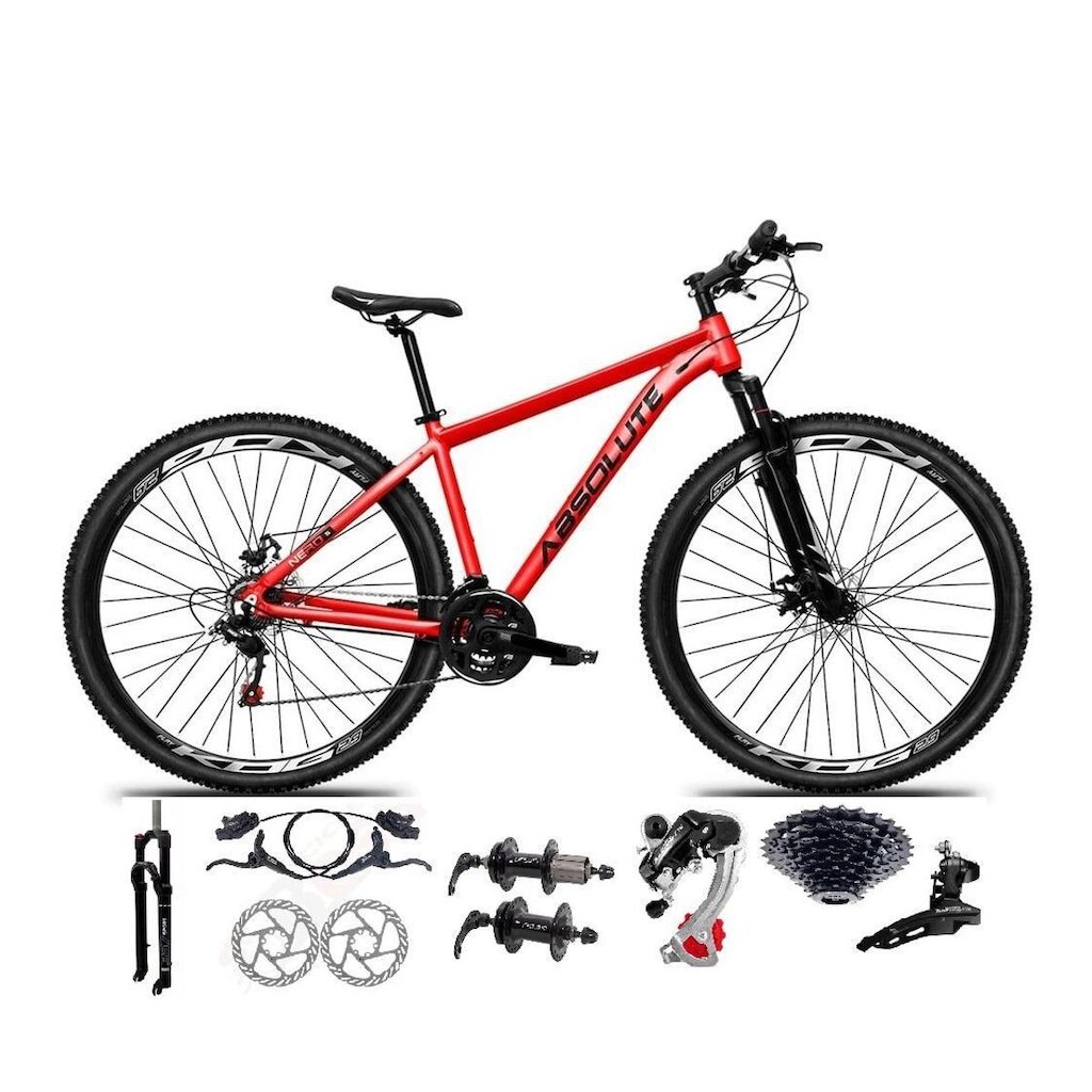 Bicicleta Aro 29 Absolute Nero 5 Câmbios Shimano 24v K7 11/32 Freios Disco Hidráulicos Susp. Trava