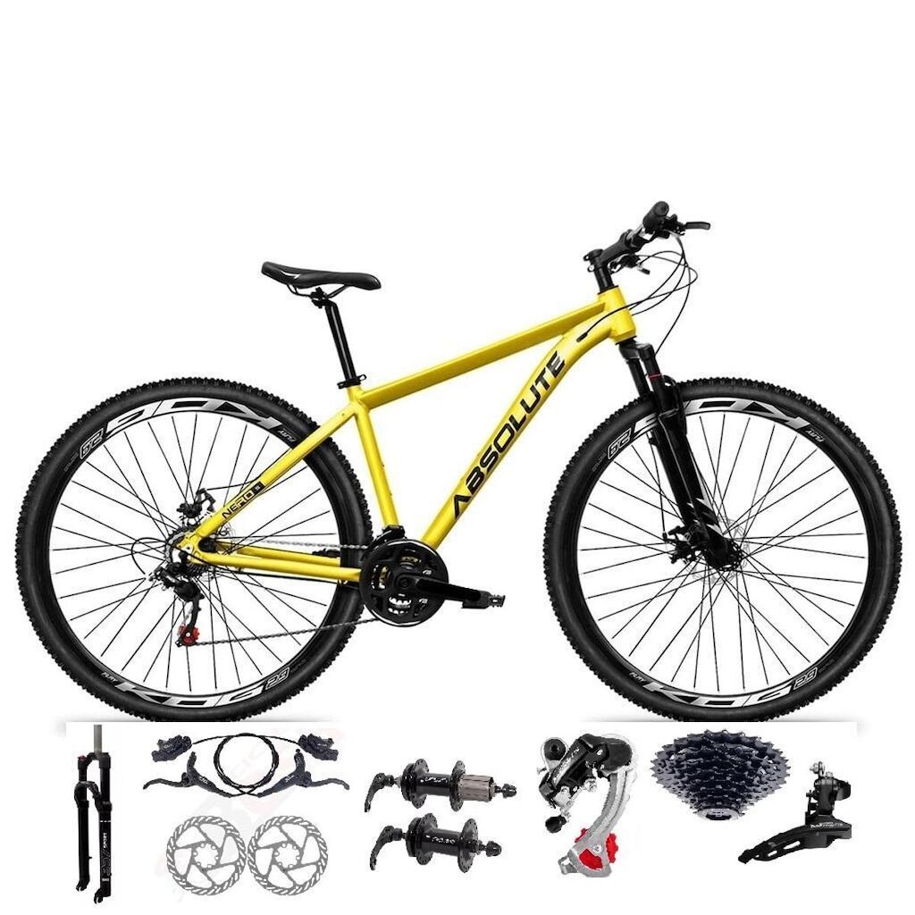 Bicicleta Aro 29 Absolute Nero 5 Câmbios Shimano 24v K7 11/32 Freios Disco Hidráulicos Susp. Trava