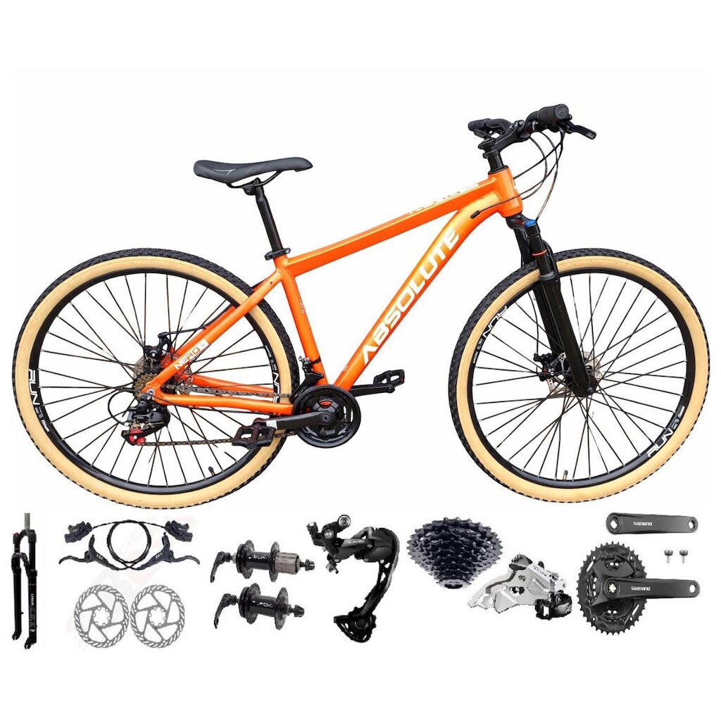Bicicleta Aro 29 Absolute Nero 5 Câmbios Shimano Alívio e Altus Freio Hidráulico 27v K7 Garfo Trava