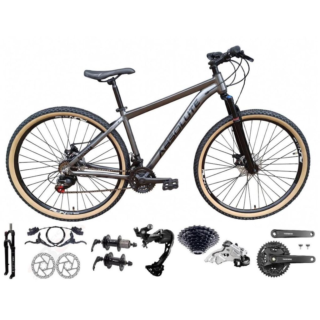 Bicicleta Aro 29 Absolute Nero 5 Câmbios Shimano Alívio e Altus Freio Hidráulico K7 Garfo Trava 27v