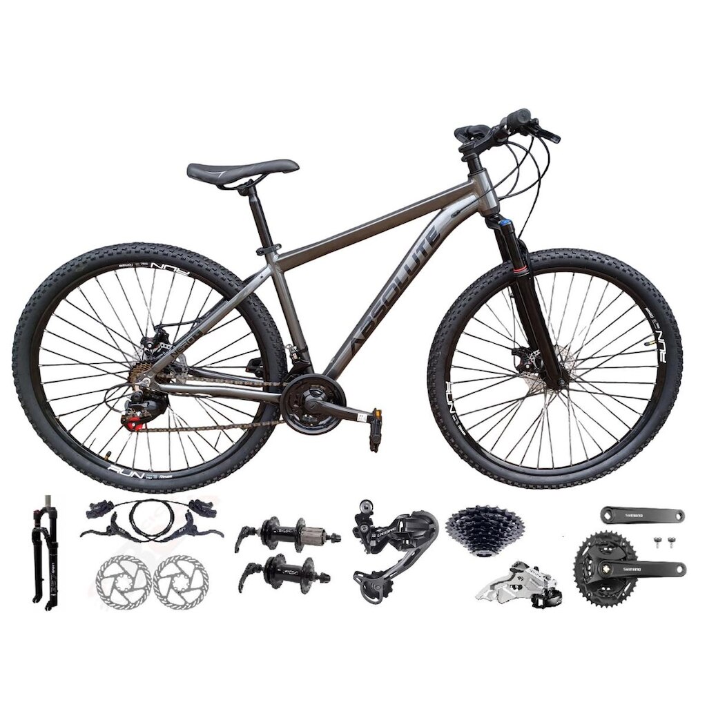 Bicicleta Aro 29 Absolute Nero 5 Câmbios Shimano Deore e Altus Freio Hidráulico K7 Garfo Trava 27v