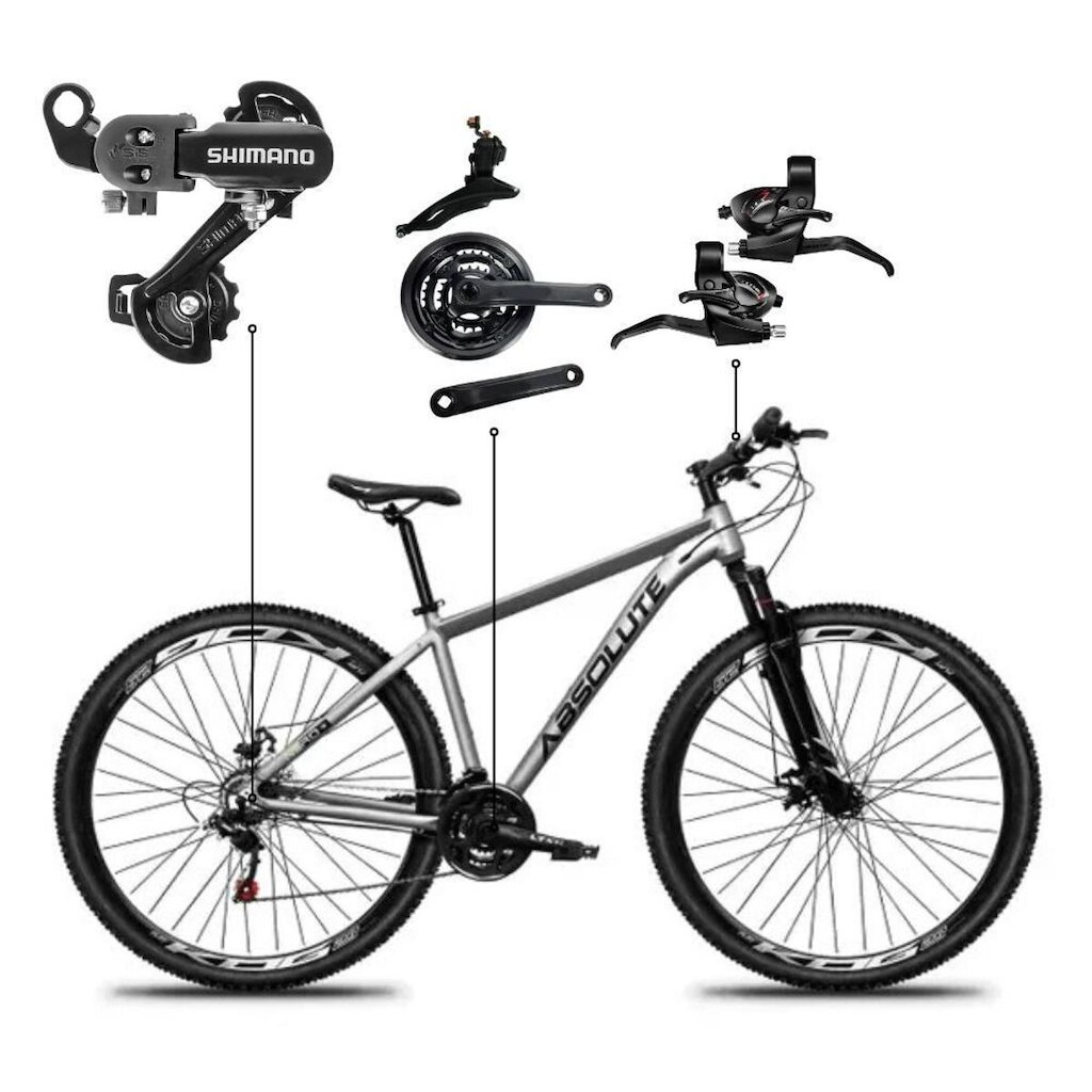 Bicicleta Aro 29 Absolute Nero 5 MTB Alumínio 21 Marchas Câmbio Shimano Freio a Disco