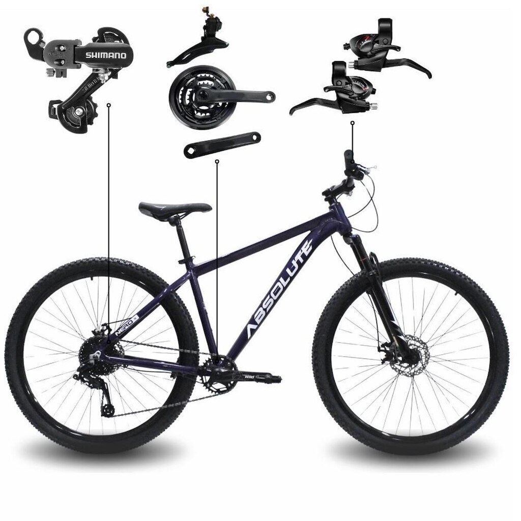 Bicicleta Aro 29 Absolute Nero 5 MTB Alumínio 21 Marchas Câmbio Shimano Freio a Disco