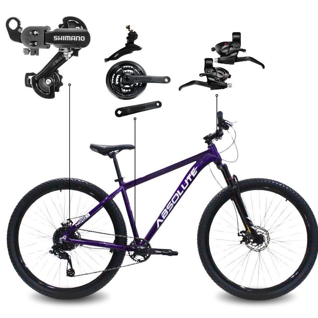 Bicicleta Aro 29 Absolute Nero 5 MTB Alumínio 21 Marchas Câmbio Shimano Freio a Disco