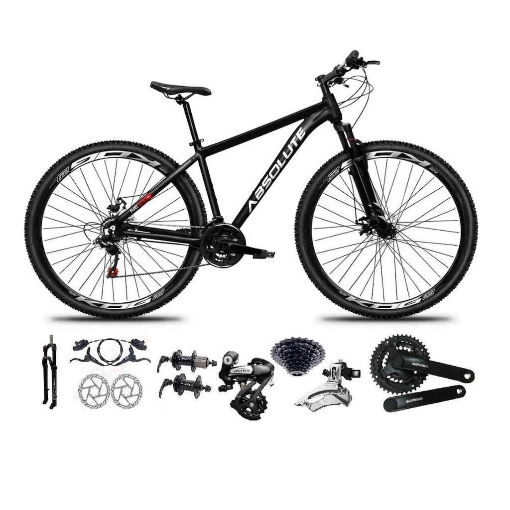 Bicicleta Aro 29 Absolute Nero 5 Shimano Altus 24v Pdv Ty301 K7 Freios Hidráulicos Suspensão Trava