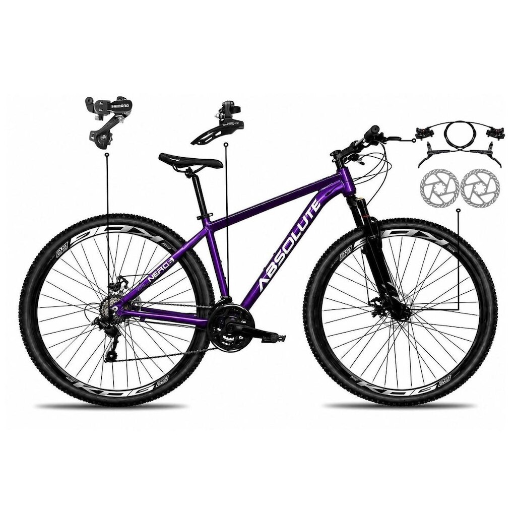 Bicicleta Aro 29 Absolute Nero 6 Alumínio 21v Câmbios Shimano Freio a Disco Hidráulico Mountain Bike