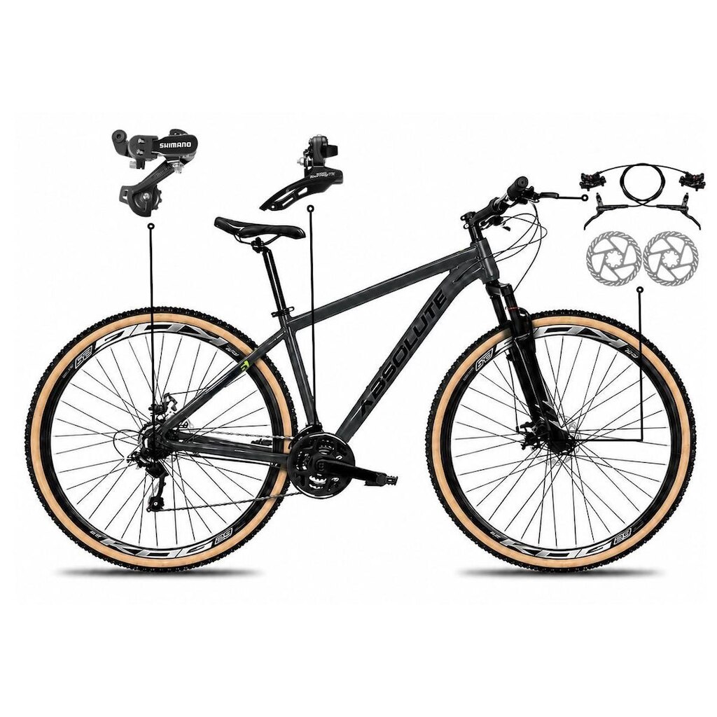 Bicicleta Aro 29 Absolute Nero 6 Alumínio 24v Câmbios Shimano Freio a Disco Hidráulico Pneu Faixa