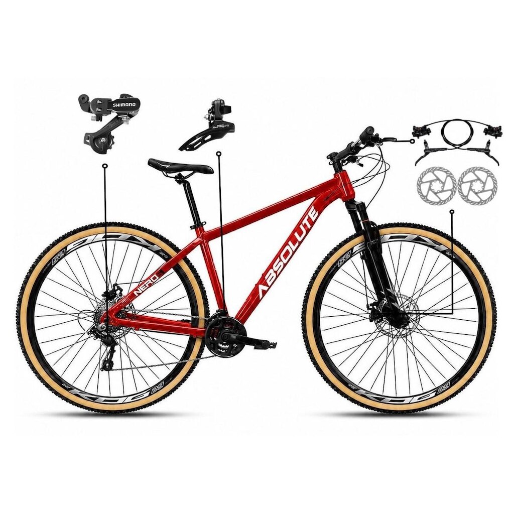 Bicicleta Aro 29 Absolute Nero 6 Alumínio 24v Câmbios Shimano Freio a Disco Hidráulico Pneu Faixa