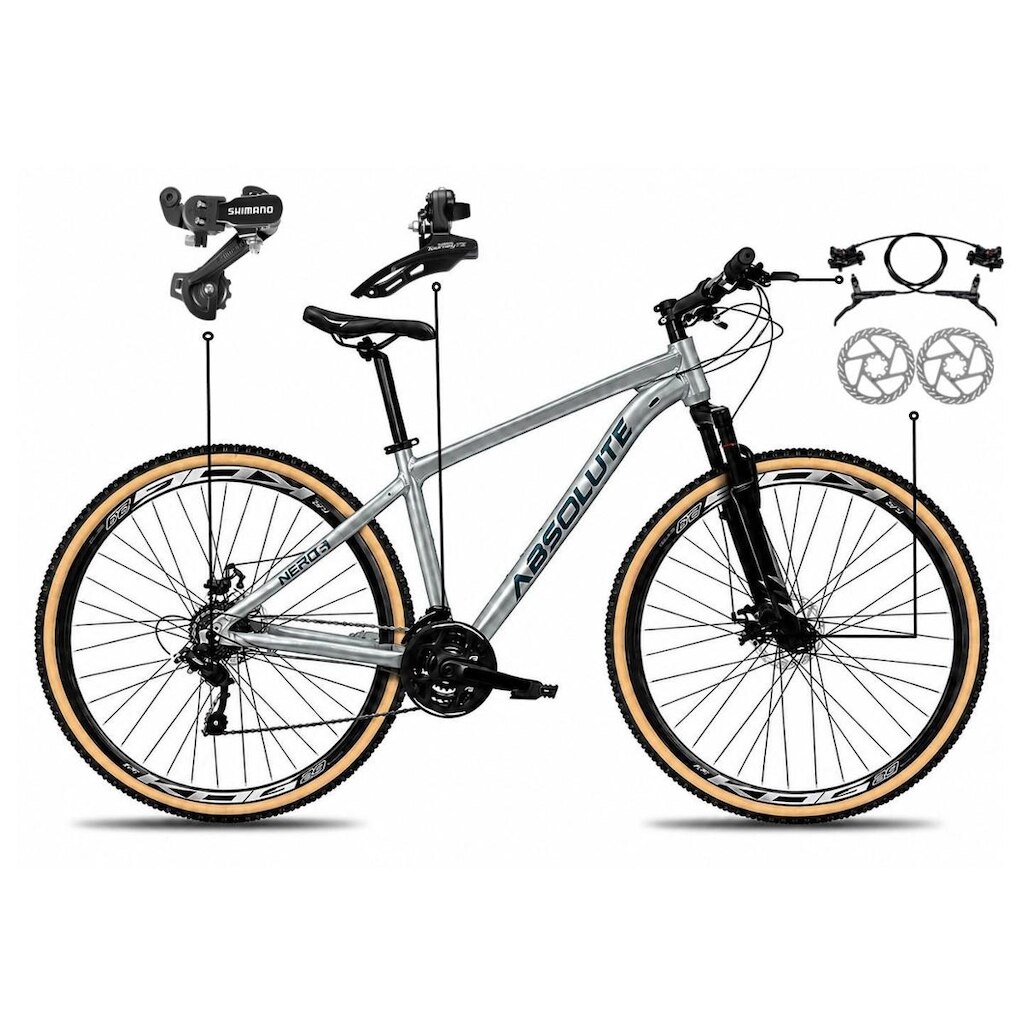Bicicleta Aro 29 Absolute Nero 6 Alumínio 24v Câmbios Shimano Freio a Disco Hidráulico Pneu Faixa