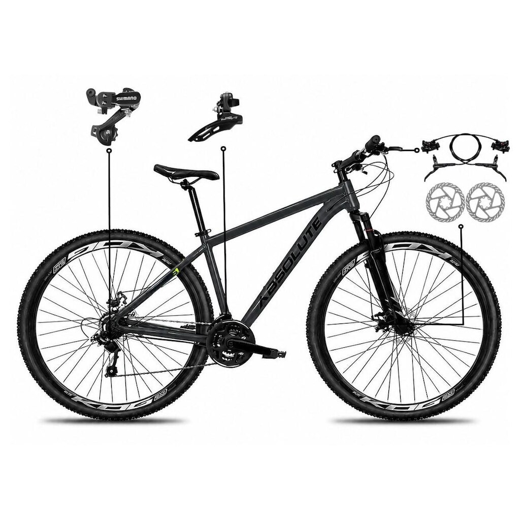 Bicicleta Aro 29 Absolute Nero 6 Alumínio Câmbios Shimano 21v Freio a Disco Hidráulico Mountain Bike
