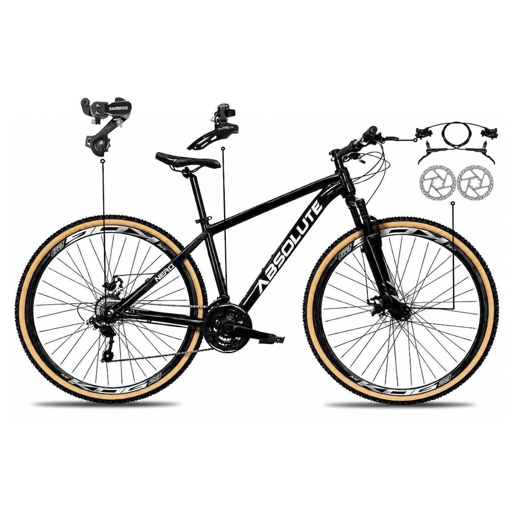 Bicicleta Aro 29 Absolute Nero 6 Alumínio Câmbios Shimano 24v Freio a Disco Hidráulico Pneu Faixa