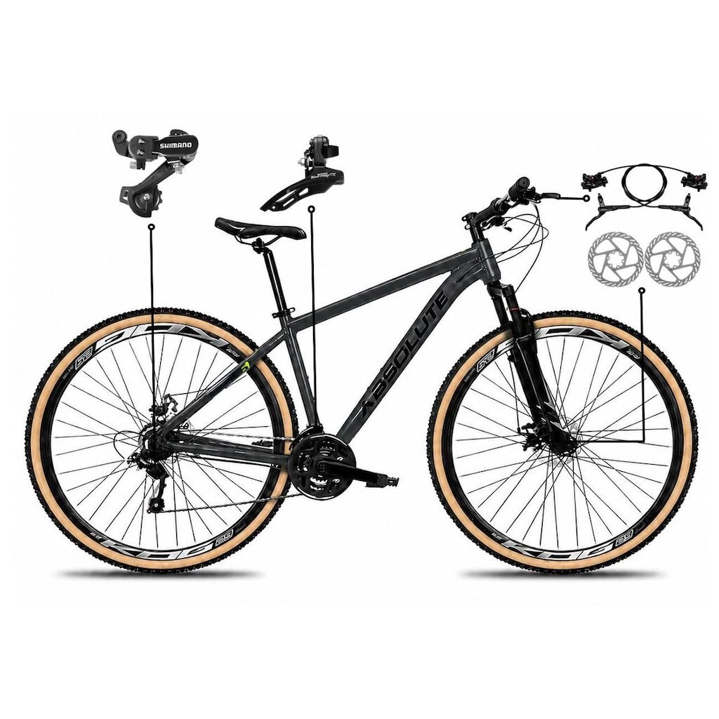 Bicicleta Aro 29 Absolute Nero 6 Alumínio Câmbios Shimano 24v Freio a Disco Hidráulico Pneu Faixa