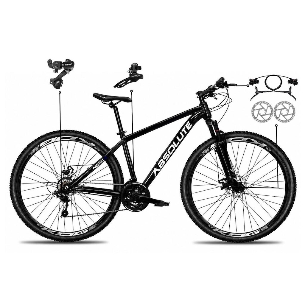 Bicicleta Aro 29 Absolute Nero 6 Alumínio Câmbios Shimano Freio a Disco Hidráulico Mountain Bike 21v